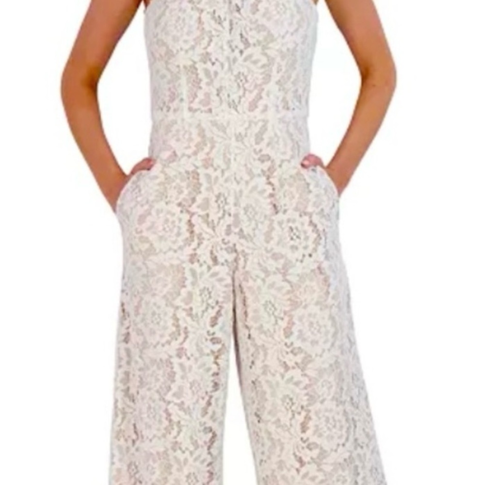 Julia Jordan Floral Lace Jumpsuit in Cream